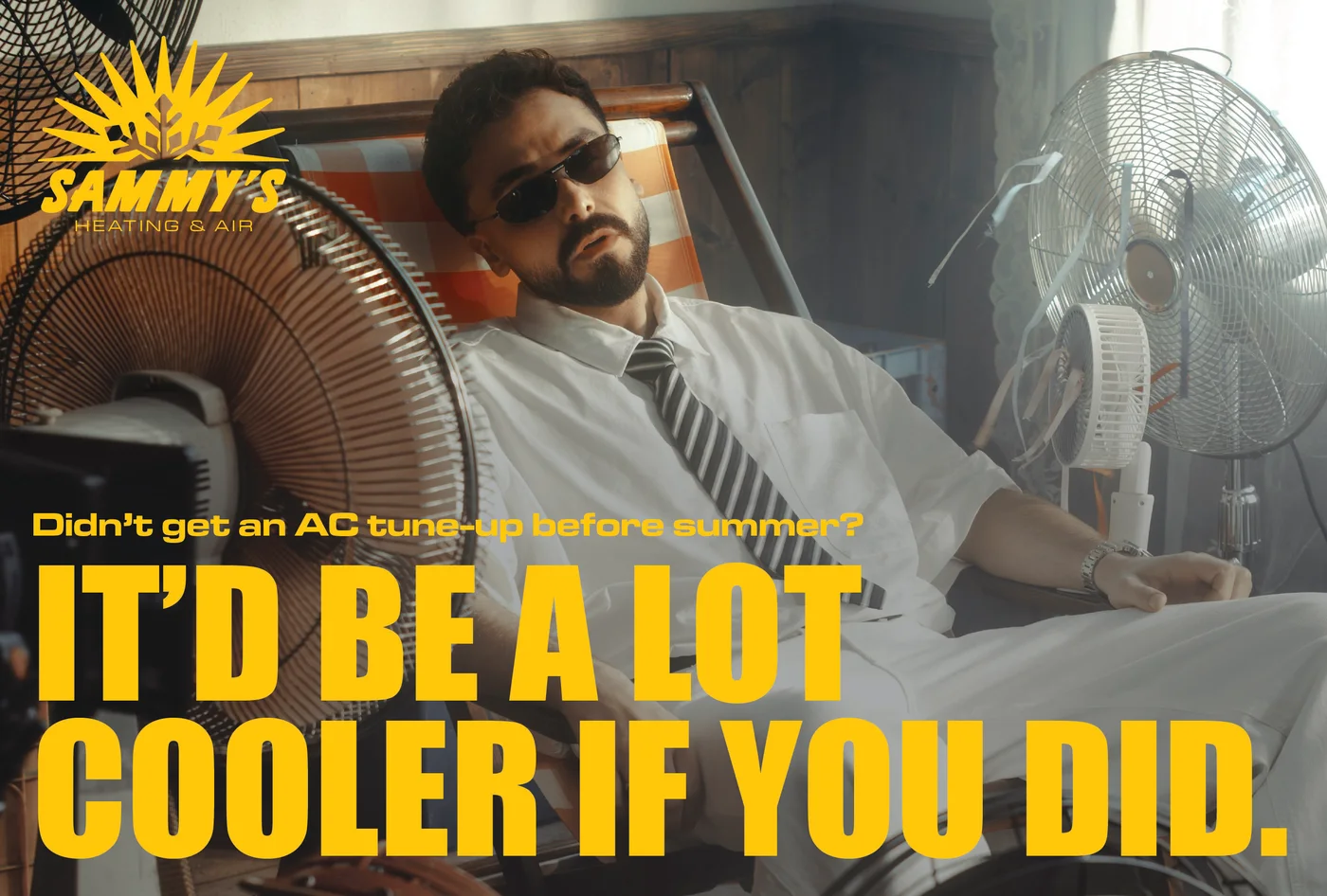 HVAC postcard front with a summer tune-up message.